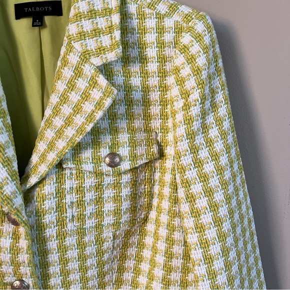Talbots Stride Tweed Green Trench Cropped Blazer Jacket Size 8 - Picture 5 of 16
